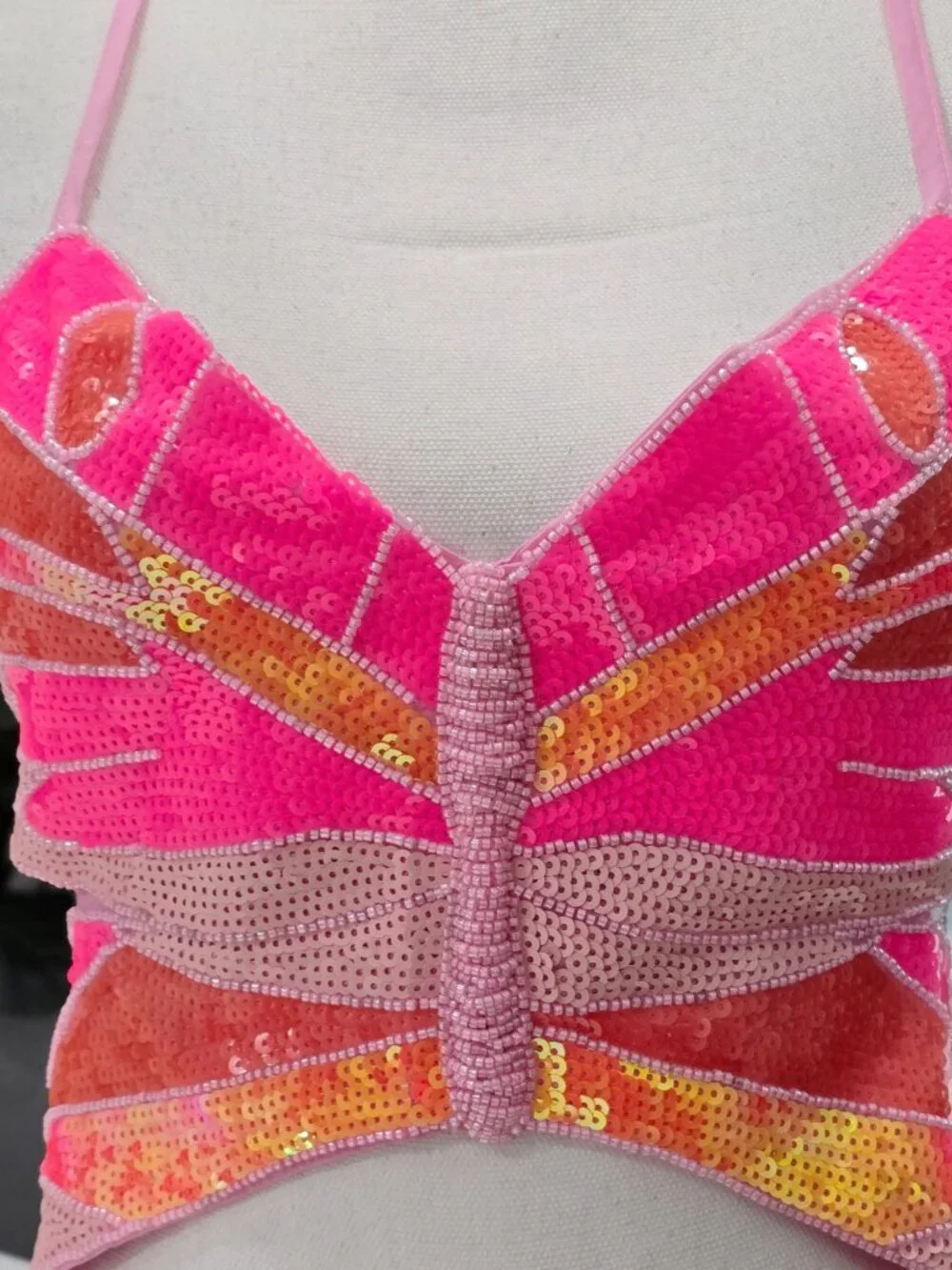 Club Exx ✦ Pixlie Playa Dreamin Butterfly Sequin Halter Top ✦ Pink Multi M/L NWT - Picture 7 of 12